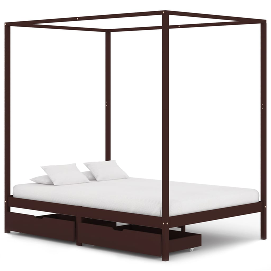 vidaXL Himmelsäng med 2 lådor mörkbrun massiv furu 140x200 cm