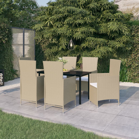 vidaXL Matgrupp för trädgården med dynor 7 delar beige