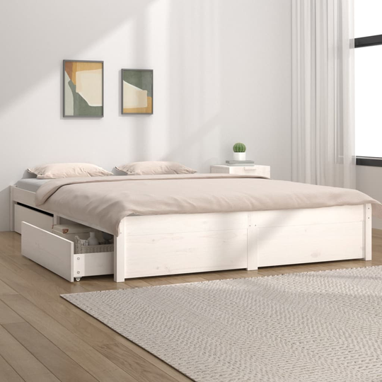 vidaXL Sängram med lådor vit 135x190 cm dubbelsäng