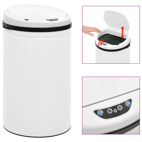 vidaXL Soptunna med automatisk sensor 40 L kolstål vit