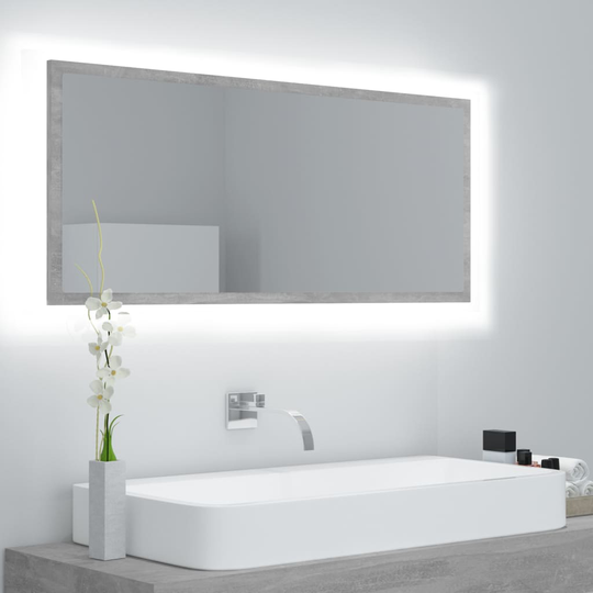 vidaXL Badrumsspegel med LED betonggrå 100x8,5x37 cm spånskiva