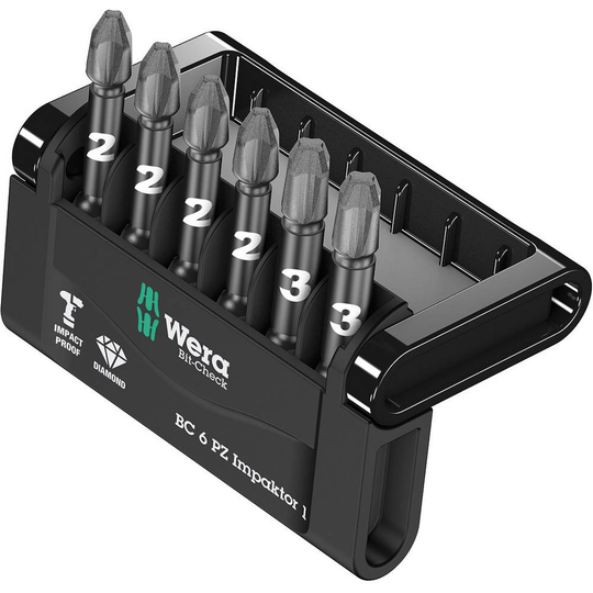 Wera Mini-Check Impaktor 3 05057692001 Bit-Set 6 delar Stjärnspår Pozidriv Impactor-teknik