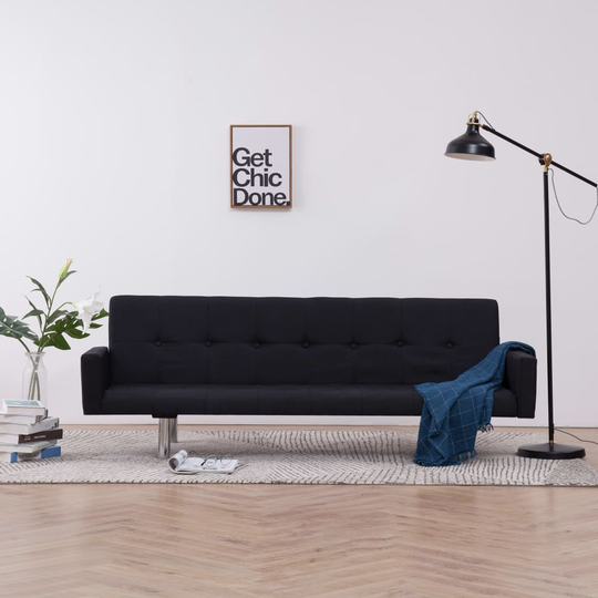 vidaXL Bäddsoffa med armstöd svart polyester