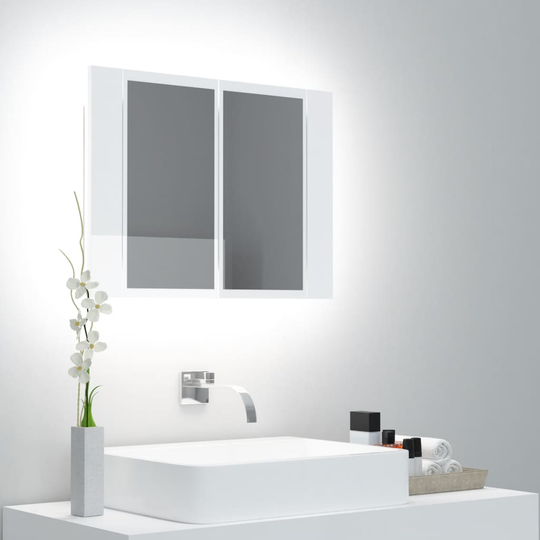vidaXL Spegelskåp för badrum LED vit högglans 60x12x45 cm
