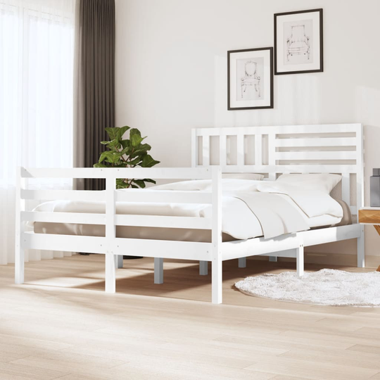 vidaXL Sängram vit massivt trä 135x190 cm dubbel