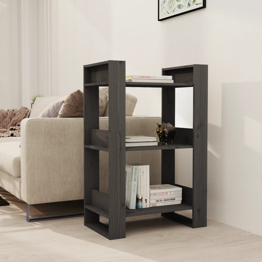 vidaXL Bokhylla/rumsavdelare grå 60x35x91 cm massiv furu