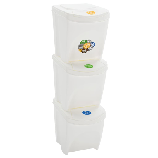 vidaXL Stapelbara soptunnor 3 st vit 75 L polypropen