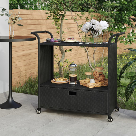 vidaXL Serveringsvagn med låda svart 100x45x97 cm konstrotting