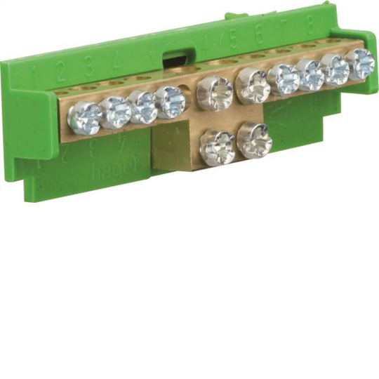 Hager KM10E Jordplint 60 A, mässing 2x16 + 8x10 mm²