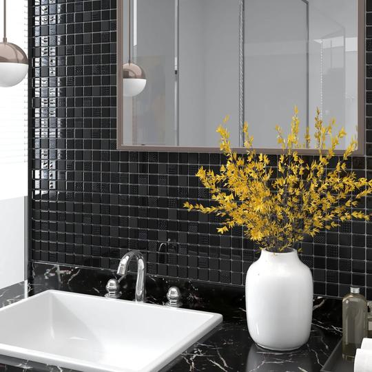 vidaXL Mosaikplattor 11 st blank svart 30x30 cm glas