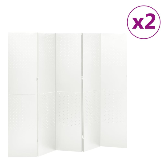vidaXL Rumsavdelare 5 paneler 2 st vit 200 x 180 cm stål