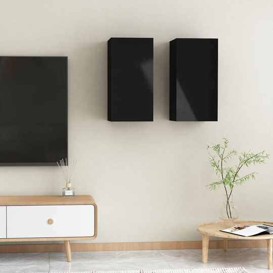 vidaXL TV-skåp 2 st svart högglans 30,5x30x60 cm spånskiva