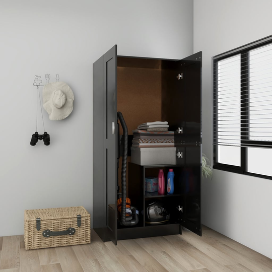 vidaXL Garderob svart högglans 82,5x51,5x180 cm spånskiva