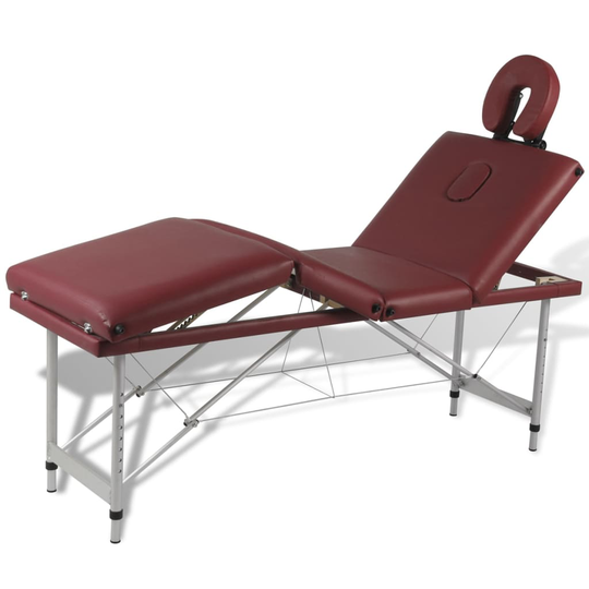 Röd hopfällbar 4-sektions massagebänk med aluminium ram