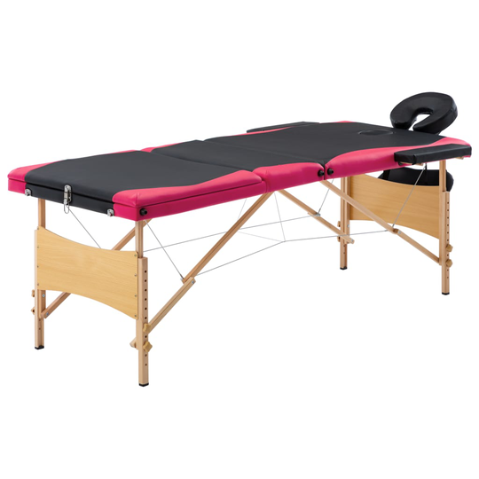 vidaXL Hopfällbar massagebänk 3 sektioner trä svart och rosa