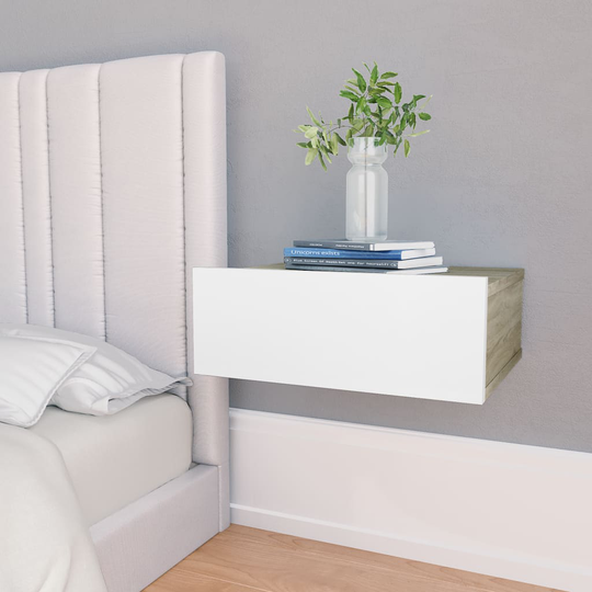 vidaXL Svävande sängbord 2 st vit och sonoma-ek 40x30x15 cm spånskiva