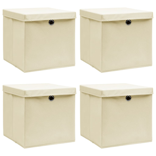 vidaXL Förvaringslådor med lock 4 st gräddvit 32x32x32 cm tyg