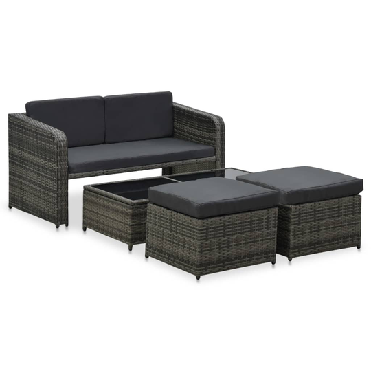 vidaXL Loungegrupp 4 delar med dynor konstrotting antracit