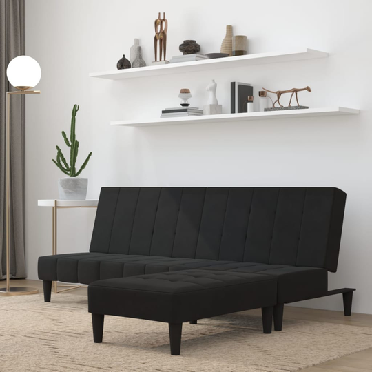 vidaXL Bäddsoffa med pall 2-sits svart mikrofibertyg