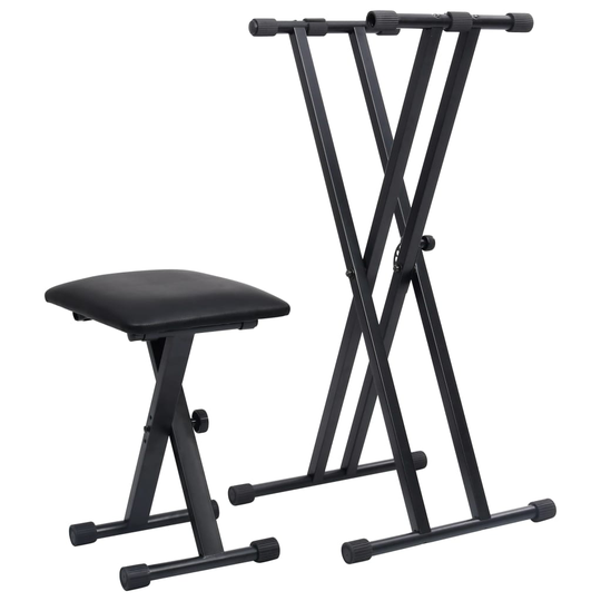 vidaXL Dubbelstagat keyboardstativ och pall svart