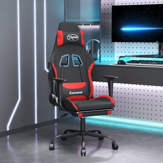 vidaXL Gamingstol med fotstöd och massage svart och röd tyg