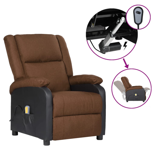 vidaXL Elektrisk massagefåtölj brun konstläder & tyg