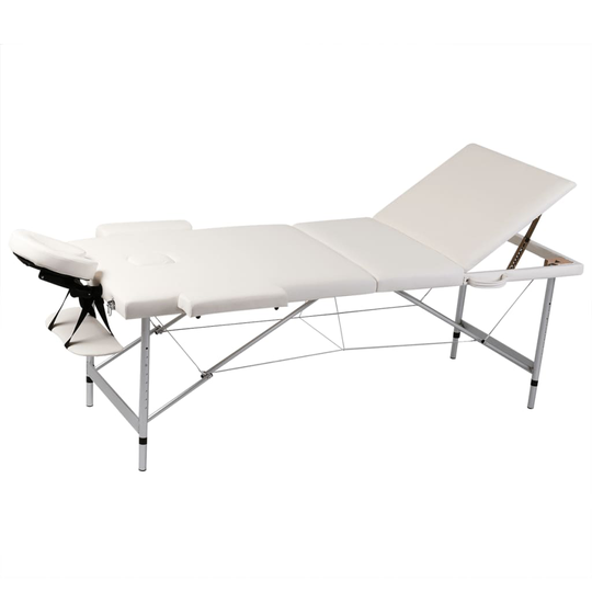 vidaXL Hopfällbar massagebänk med 3 sektioner aluminiumram gräddvit