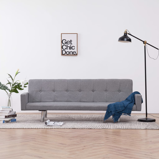 vidaXL Bäddsoffa med armstöd ljusgrå polyester