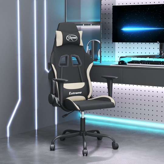 vidaXL Gamingstol med massage svart och gräddvit tyg