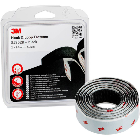Kardborreband för fastlimning (L x B) 1.25 m x 25 mm Svart 3M SJ352B 1 st