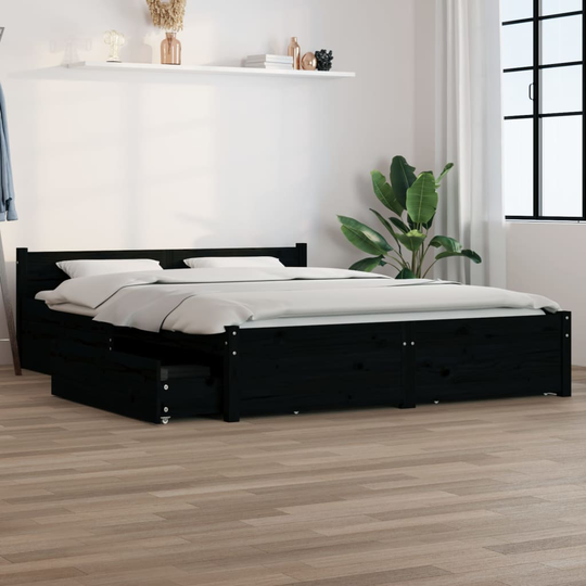 vidaXL Sängram med lådor svart 140x200 cm