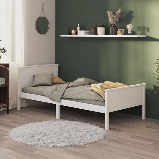 vidaXL Sängram vit massiv furu 90x200 cm