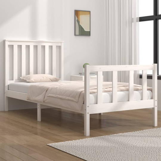 vidaXL Sängram vit massiv furu 75x190 cm liten enkelsäng