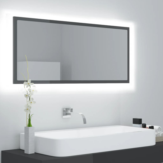 vidaXL Badrumsspegel med LED grå högglans 100x8,5x37 cm spånskiva