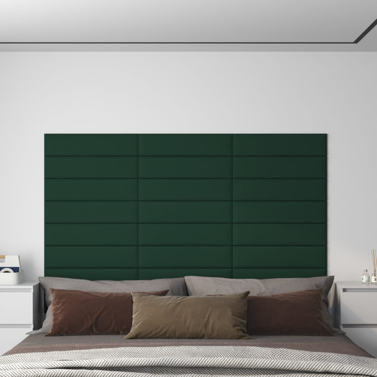 vidaXL Väggpaneler 12 st mörkgrön 60x15 cm tyg 1,08 m²