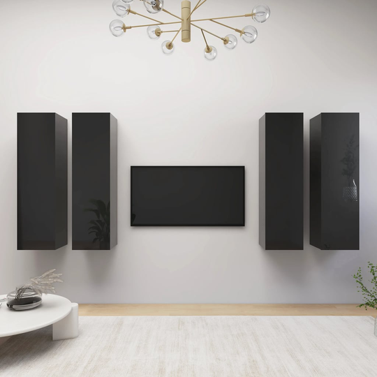 vidaXL TV-skåp 4 delar svart högglans 30,5x30x110 cm spånskiva