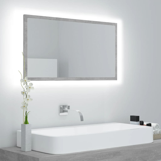 vidaXL Badrumsspegel med LED betonggrå 80x8,5x37 cm spånskiva