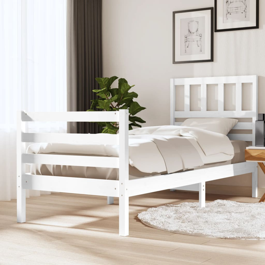 vidaXL Sängram vit massivt trä 90x200 cm enkelsäng