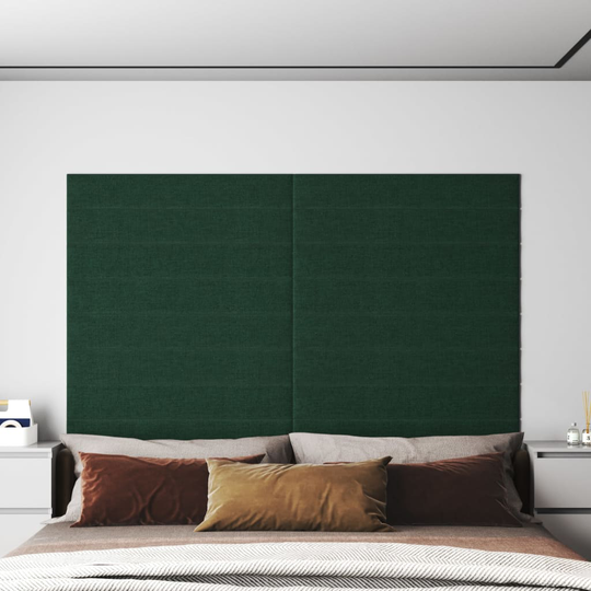 vidaXL Väggpaneler 12 st mörkgrön 90x15 cm tyg 1,62 m²