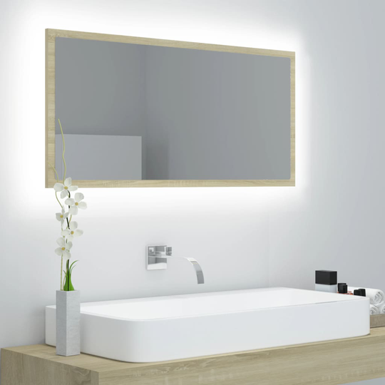 vidaXL Badrumsspegel med LED sonoma-ek 90x8,5x37 cm spånskiva