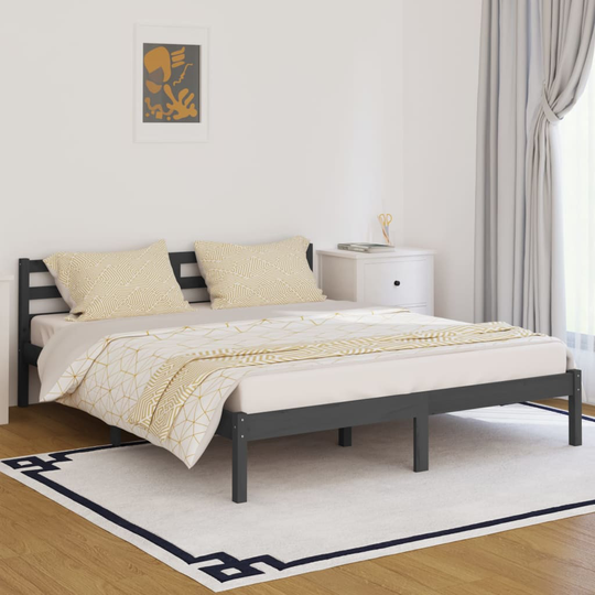 vidaXL Sängram massiv furu 160x200 cm grå