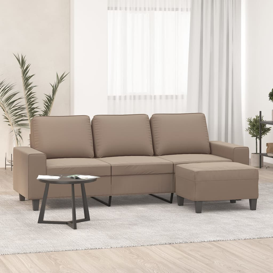 vidaXL 3-sitssoffa med fotpall taupe 180 cm mikrofibertyg