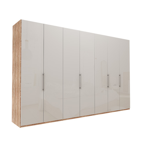 Garderob Atlanta - Ljus rustik ek 350 cm, 236 cm, Utan kornisch / ram