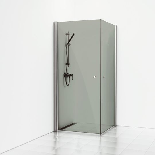 Svedbergs Duschhörn Skoga Rak 90X90 Hålgrepp - Rökglas Alu blank