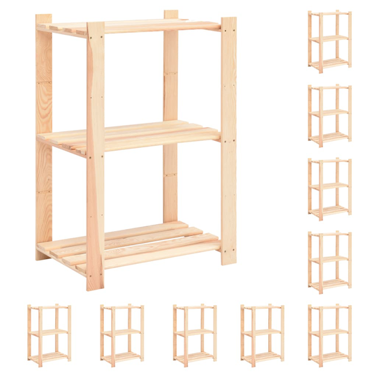 vidaXL Förvaringshylla 3 hyllor 10 st 60x38x90 cm massiv furu 150 kg