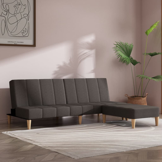 vidaXL Bäddsoffa 2-sits med pall mörkgrå tyg