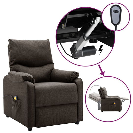vidaXL Elektrisk massagefåtölj mörkbrun tyg