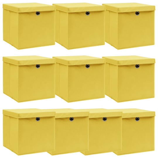 vidaXL Förvaringslådor med lock 10 st gul 32x32x32 cm tyg