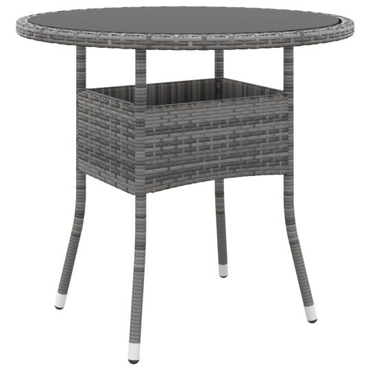vidaXL Utebord Ø80x75 cm Härdat glas och konstrotting grå