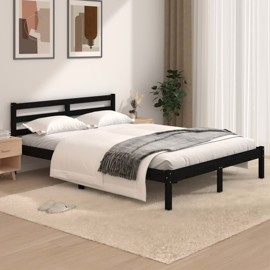 vidaXL Sängram massiv furu 120x190 cm svart 4FT